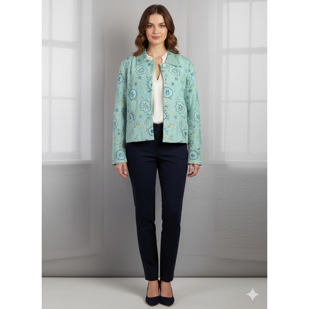 Judith Hart Silk Quilted Jacket SZ 14 Blue NWT Floral Sequin Arctic Aqua Lux VTG